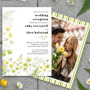 Modern Citrus Wildflower Stripe Photo Reception Invitation