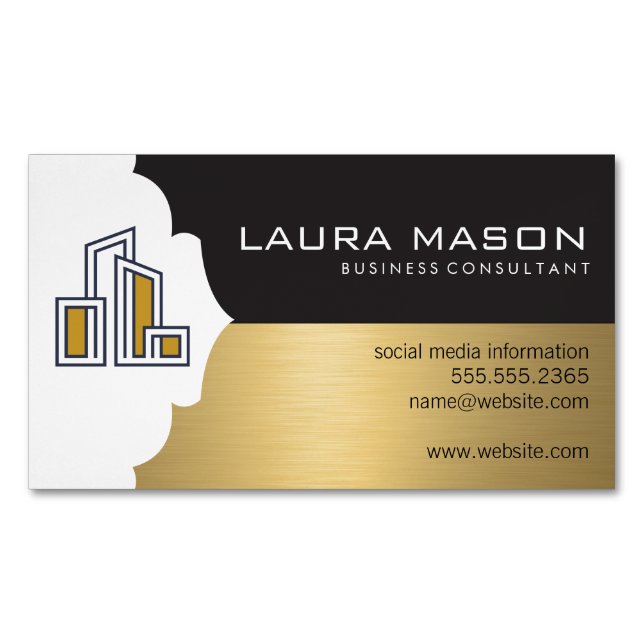 Modern City Building Logo Business Card Magnet (Front)
