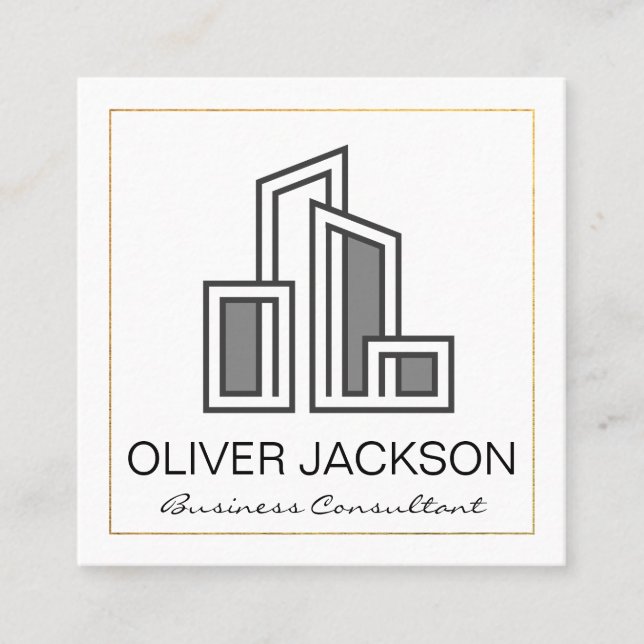 Modern City Building Logo Square Business Card (Front)