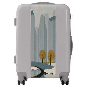 Modern City Central Park Skyscrapers Illustration Luggage