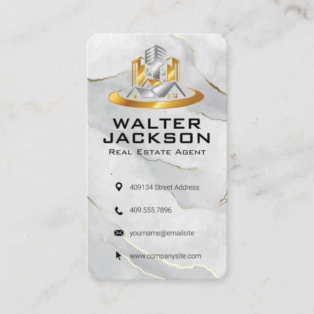 Modern City Logo | Marble Business Card (Front)