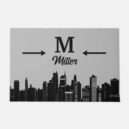 Modern City Skyline Personalized Doormat