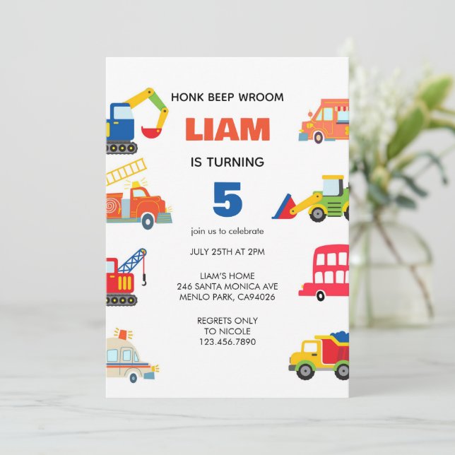 Modern City Transportation birthday Party Invitation (Standing Front)