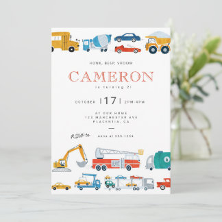 Modern City Transportation birthday Party Invite