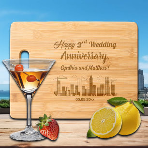 Modern Cityscape Line Art 3rd Wedding Anniversary  Engraved Cutting Board