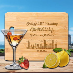 Modern Cityscape Line Art 45 Wedding Anniversary Engraved Cutting Board