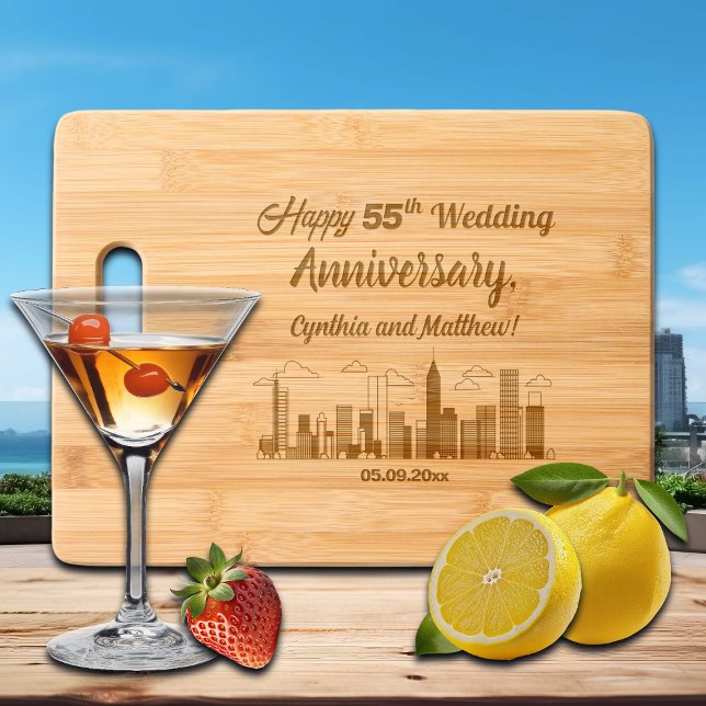 Modern Cityscape Line Art 55 Wedding Anniversary  Engraved Cutting Board (Creator Uploaded)
