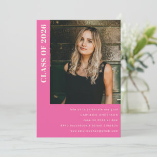 Modern Class 2026 Hot Pink Photo Graduation Party Invitation