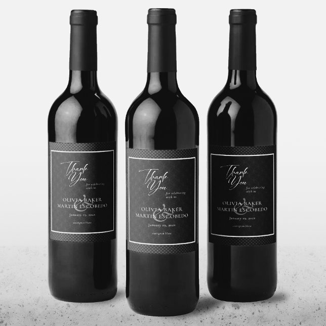 Modern Class Black Thank You Wine Label (Creator Uploaded)