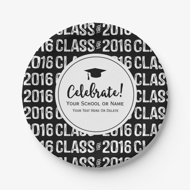 Modern Class of 2016 Graduation School Name Custom Paper Plates (Front)