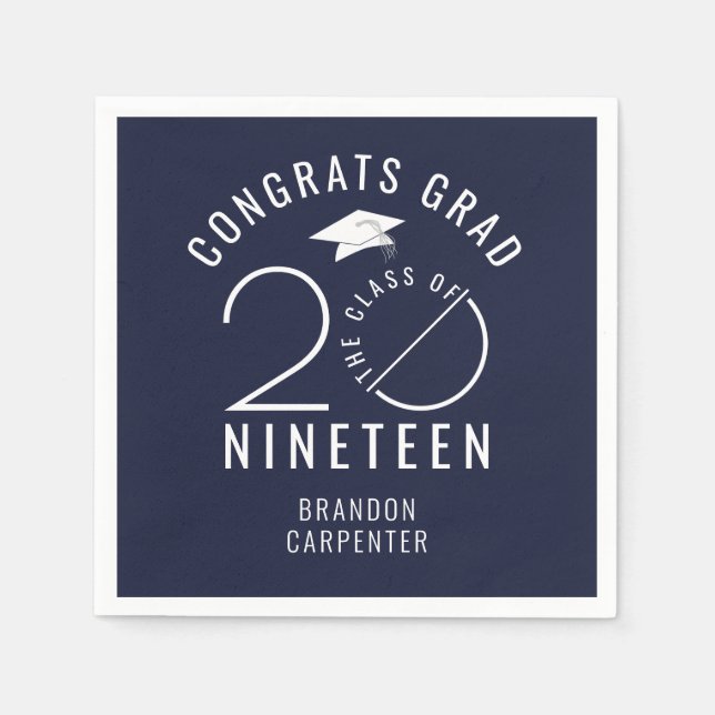 Modern Class of 2019 Congrats Grad Navy Blue Napkins (Front)