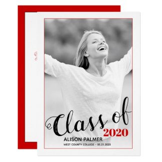 Modern Class of 2020 script red border photo Invitation