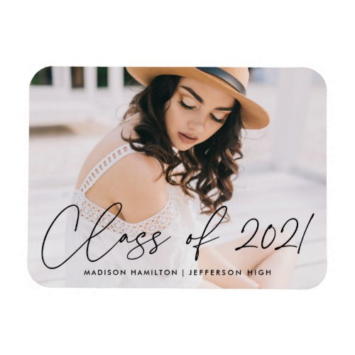 Modern Class of 2021 Black Script Photo Graduation Magnet