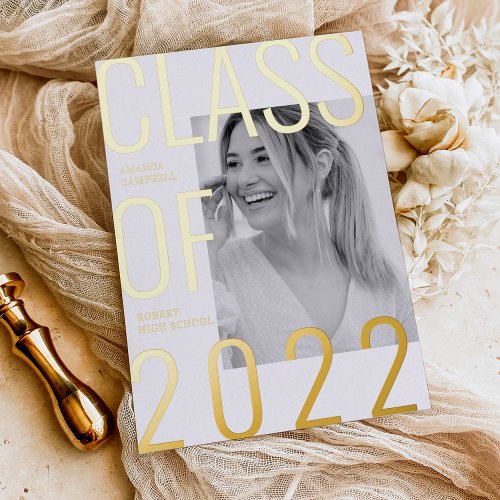 Modern Class of 2022 Foil Pressed Graduation Party Foil Invitation