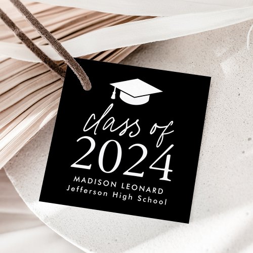 Modern Class of 2024 Black and White Graduation Favor Tags