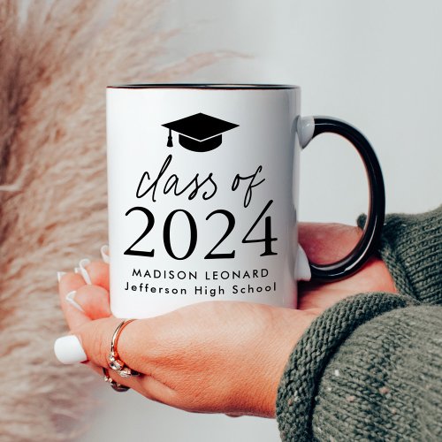 Modern Class of 2024 Black Script Graduation Cap Mug