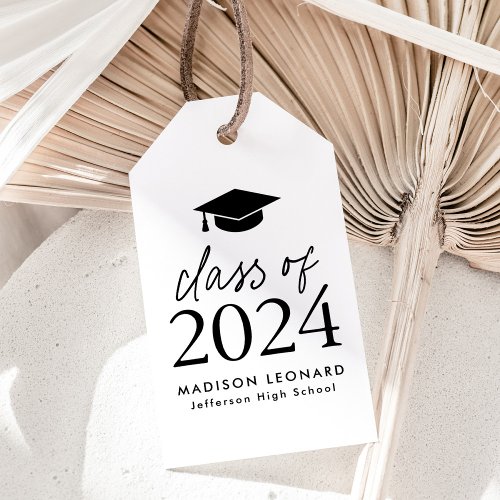 Modern Class of 2024 Black Script Graduation Gift Tags