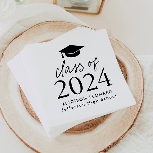 Modern Class of 2024 Black Script Graduation Napkins