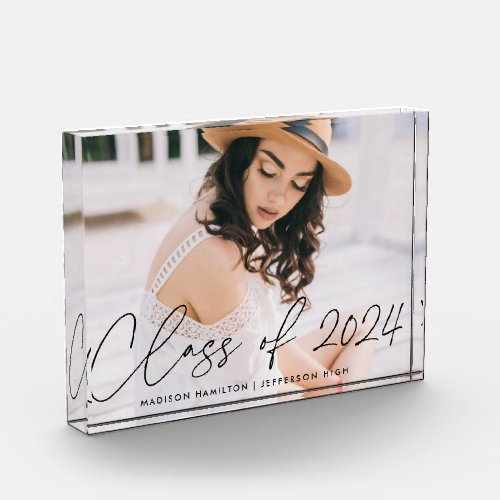 Modern Class of 2024 Black Script Graduation Photo Block