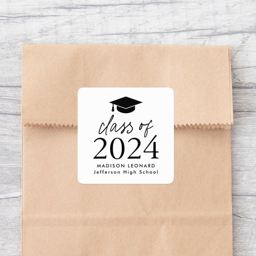 Modern Class of 2024 Black Script Graduation Square Sticker