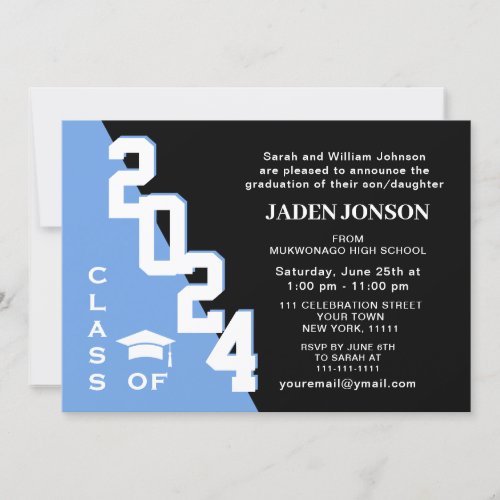 Modern Class of 2024 Blue Black Graduation Party Invitation