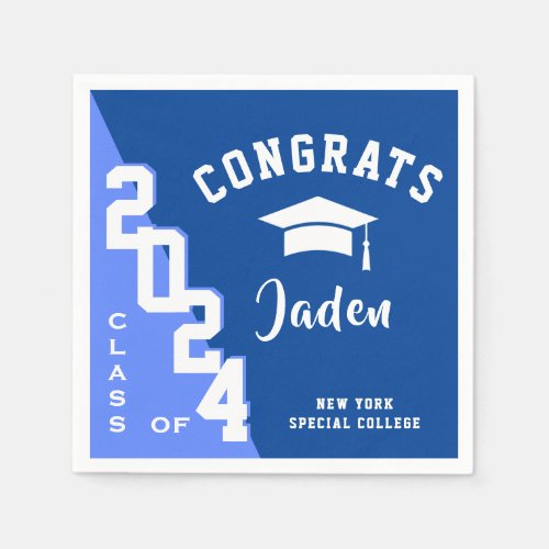 Modern Class of 2024 Blue White Graduation Party Napkins