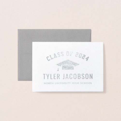 Modern Class of 2024 Custom Graduation Silver Foil Card