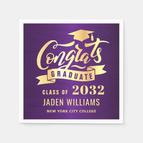 Modern Class of 2024 Gold Purple Graduation Party Napkins