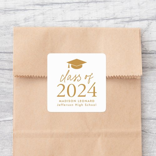 Modern Class of 2024 Gold Script Graduation Square Sticker