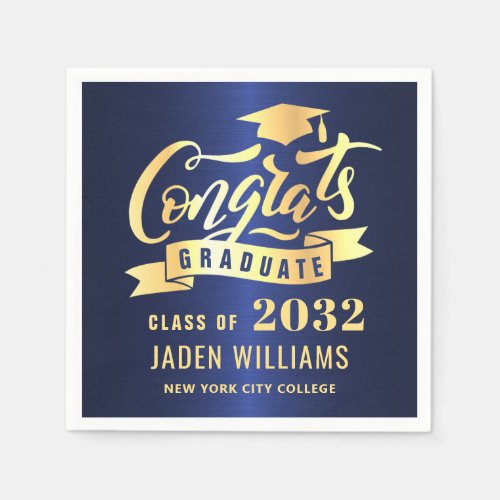 Modern Class of 2024 Golden Blue Graduation Party Napkins
