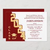 Modern Class of 2024 Golden Red Graduation Party Invitation (Front/Back)