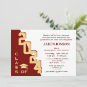 Modern Class of 2024 Golden Red Graduation Party Invitation (Standing Front)