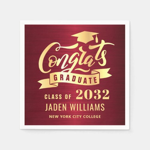 Modern Class of 2024 Golden Red Graduation Party Napkins