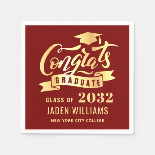 Modern Class of 2024 Golden Red Graduation Party Napkins