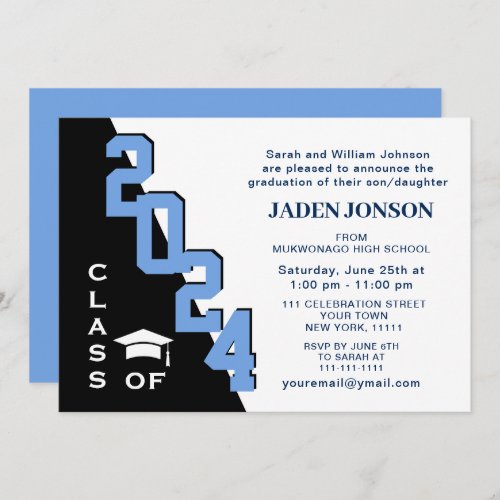 Modern Class of 2024 Grad Blue Graduation Party Invitation