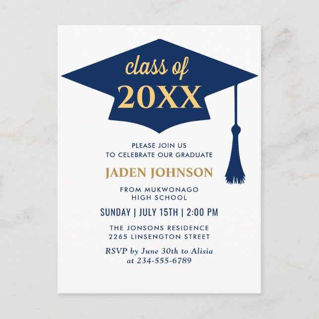 Modern Class of 2024 Graduation Party Invitation Postcard (Front)