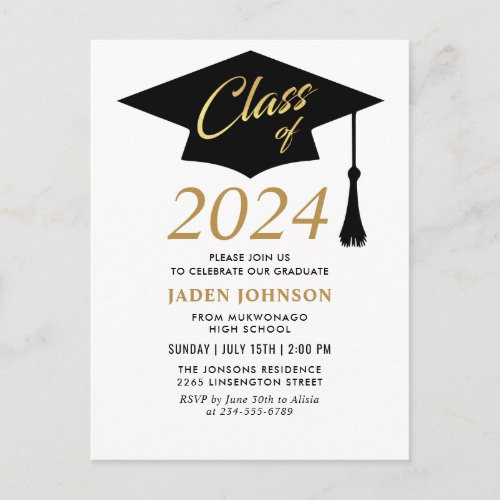 Modern Class of 2024 Graduation Party Invitation Postcard