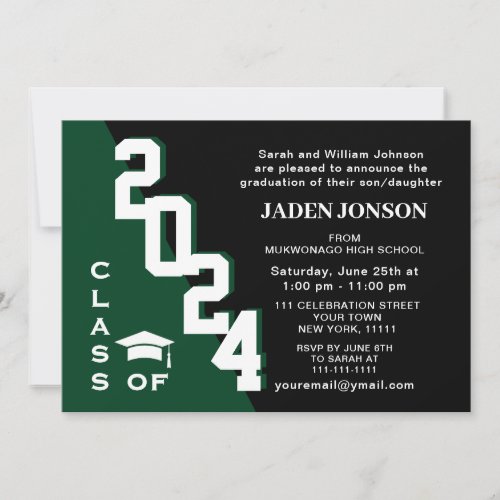 Modern Class of 2024 Green Black Graduation Party Invitation