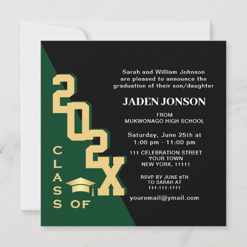 Modern Class of 2024 Green Black Graduation Party Invitation