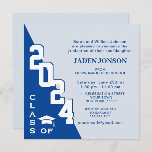 Modern Class of 2024 Navy Blue Graduation Party Invitation