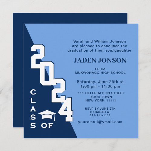 Modern Class of 2024 Navy Blue Graduation Party Invitation