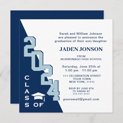 Modern Class of 2024 Navy Blue Graduation Party Invitation