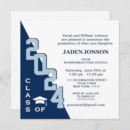 Modern Class of 2024 Navy Blue Graduation Party Invitation