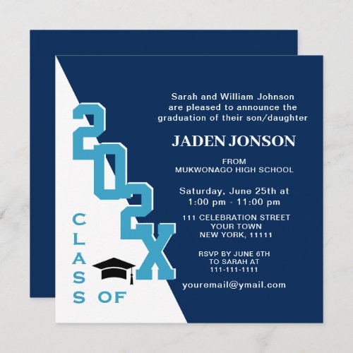 Modern Class of 2024 Navy Blue Graduation Party Invitation