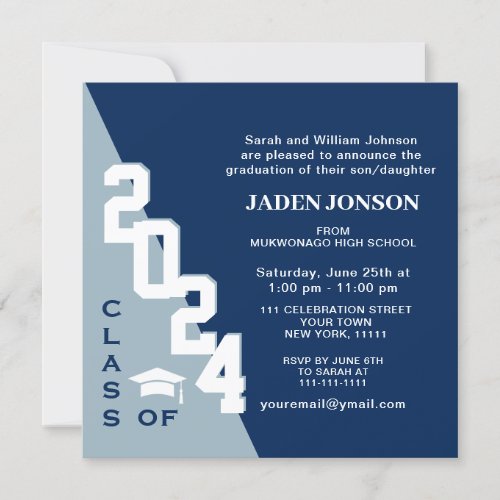 Modern Class of 2024 Navy Blue Graduation Party Invitation