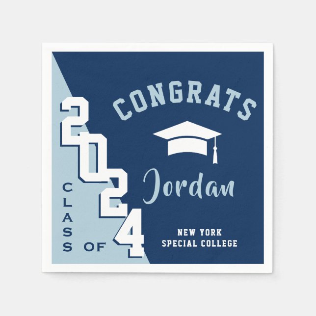Modern Class of 2024 Navy Blue Graduation Party Napkins (Front)