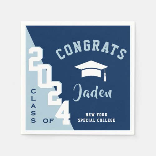 Modern Class of 2024 Navy Blue Graduation Party Napkins