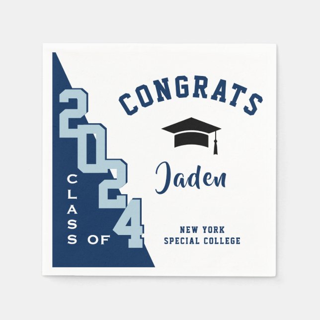 Modern Class of 2024 Navy Grey Graduation Party Napkins (Front)