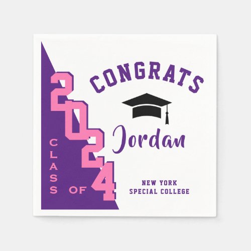 Modern Class of 2024 Pink Purple Graduation Party Napkins