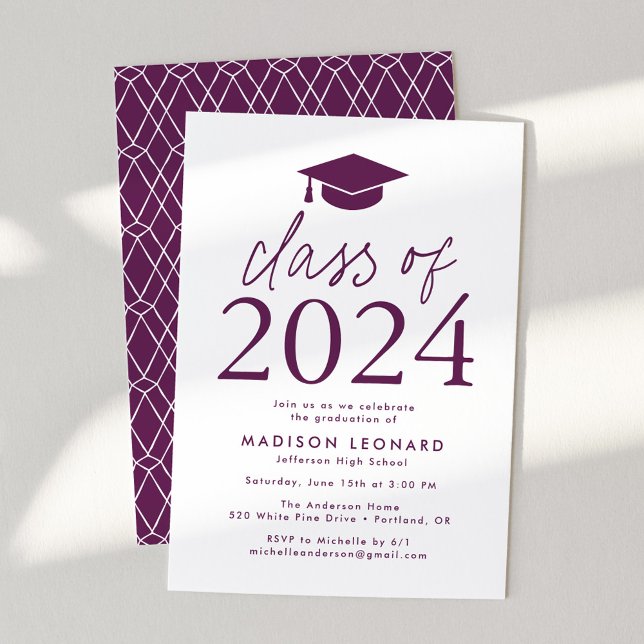 Modern Class of 2024 Purple Graduation Party Invitation (Creator Uploaded)